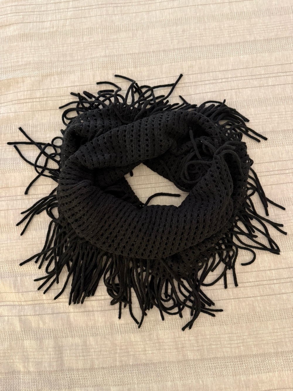 Black Fringe Knit Infinity Scarf - Women Accessories